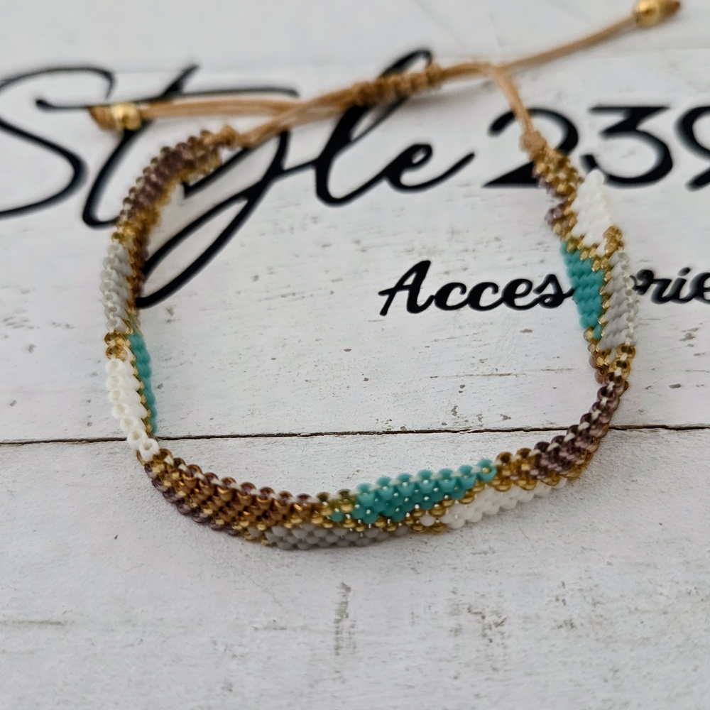 Miyuki Turquoise & Gold Woven Adjustable Bracelet
